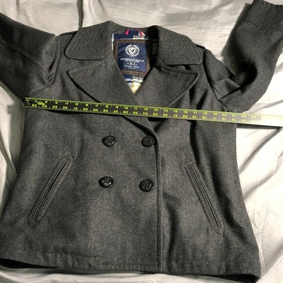American Eagle Outfitters Mens Peacoat XL Double Breasted Plaid Quilted Gray - Picture 5 of 16